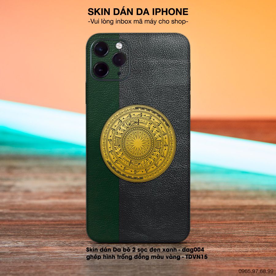 Miếng dán da ghép hình trống đồng vàng - bộ bộ 3 cho iPhone (inbox mã máy cho shop)