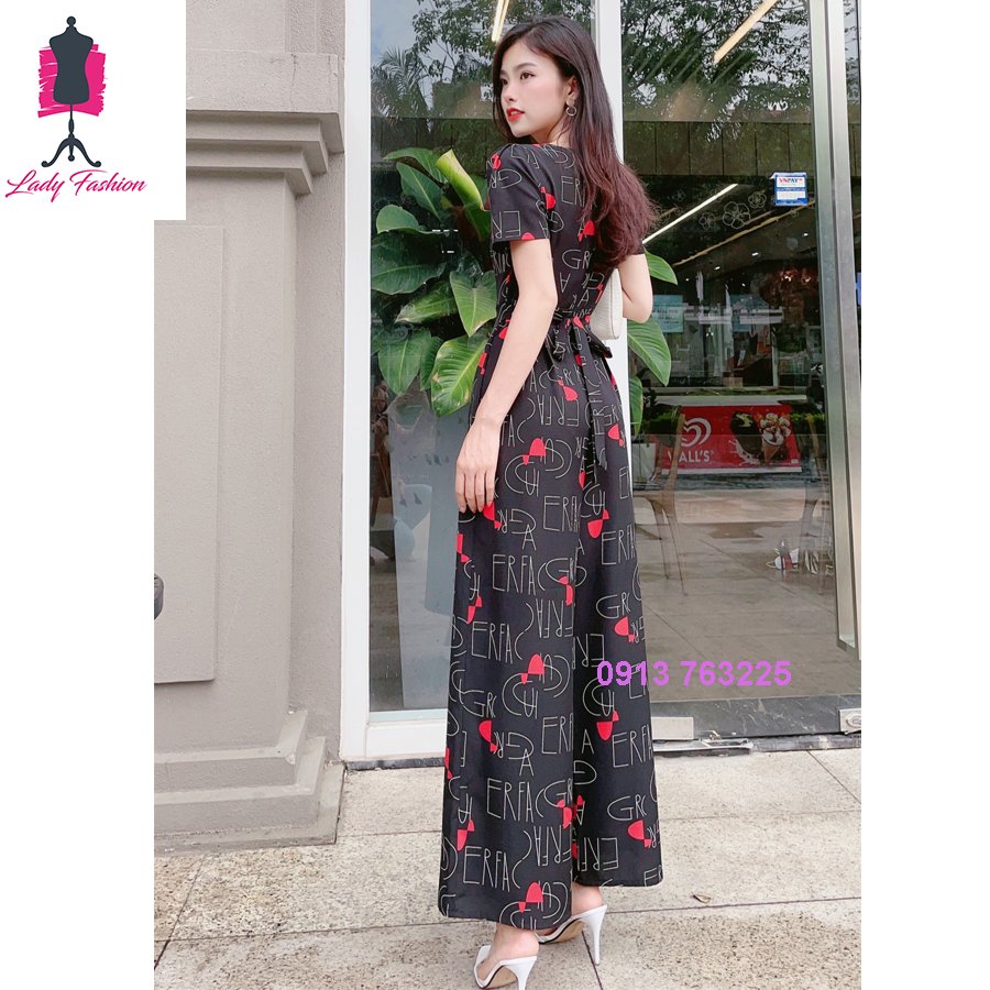 Jumpsuit  Lụa  họa tiết chữ- D013
