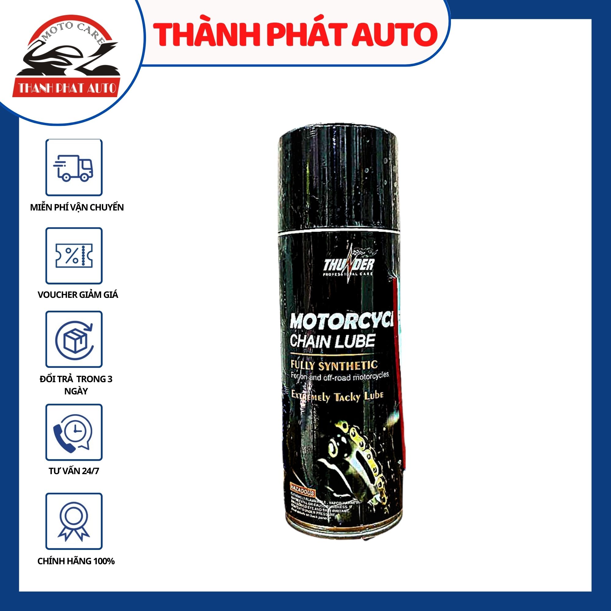 Chai xịt bôi trơn dưỡng sên cao cấp chống văng Thunder Motorcycle Chain Lube 400ml