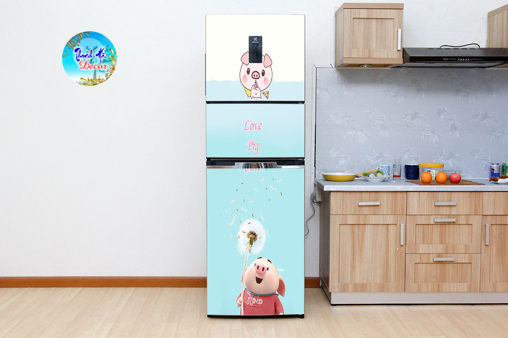 Decal dán trang trí tủ lạnh cao cấp - Pig cute