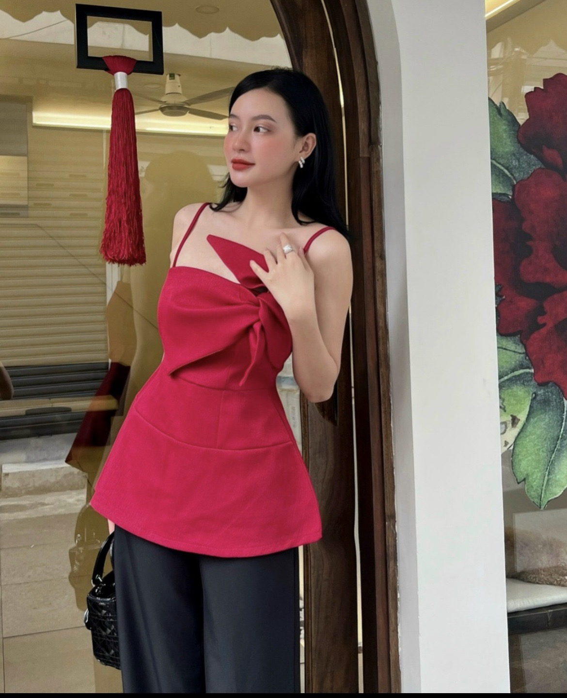 [Ảnh thật] Áp peplum 2 dây cột nơ cách điệu