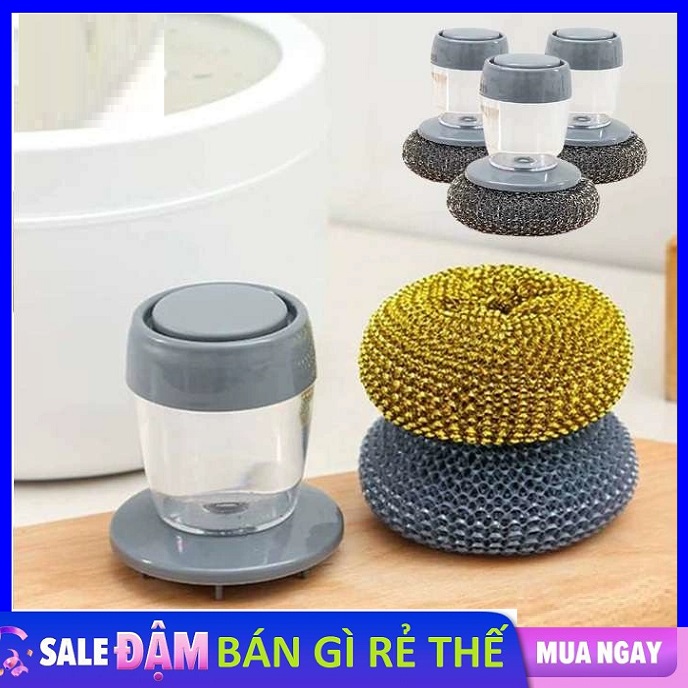 Dụng Cụ Chà Xoong Nồi Kèm Hủ Đựng Nước Rửa Chén Đa Năng - Cọ xoong nồi cọ bếp, cọ rửa bát đĩa có bình chứa đựng xà phòng