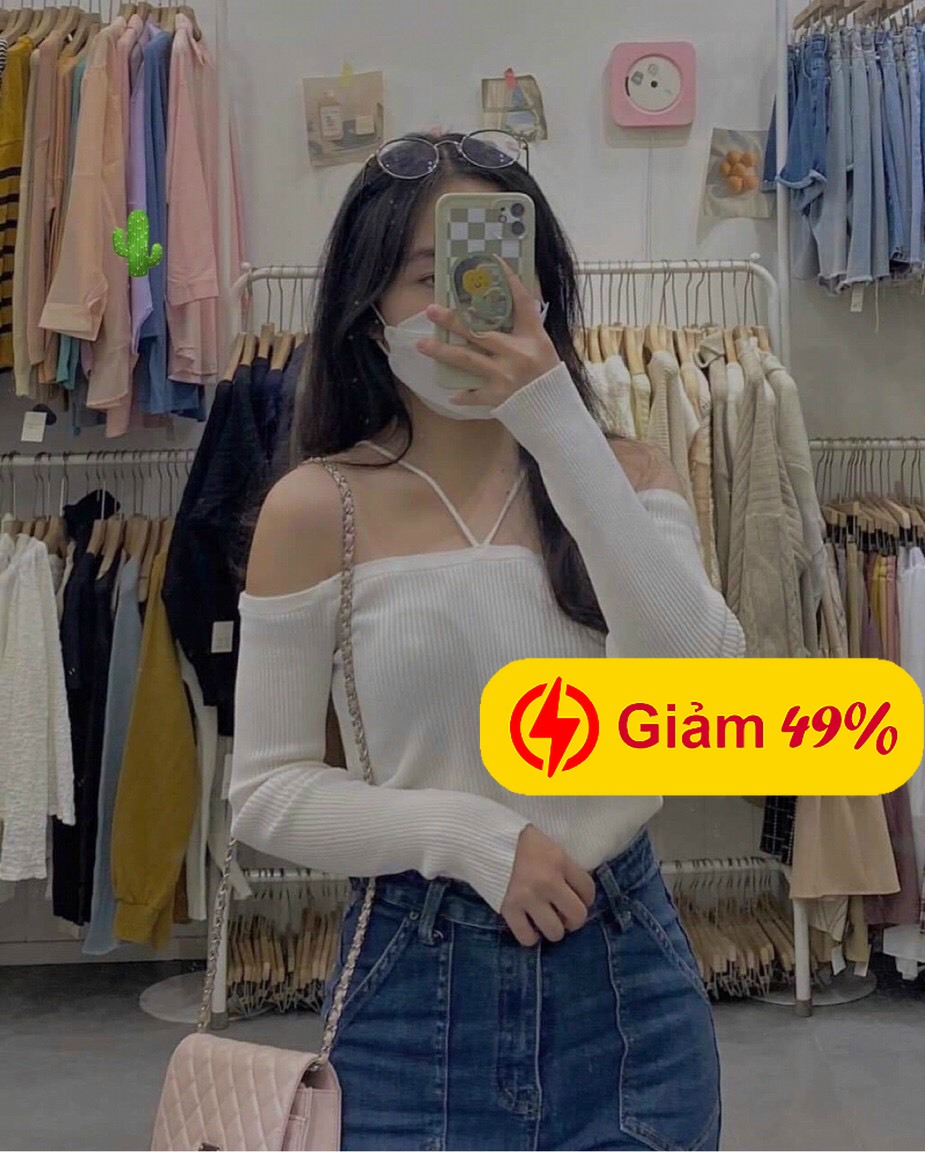 Áo trễ vai tay dài dây cổ chất gân siêu đẹp TTPK0232