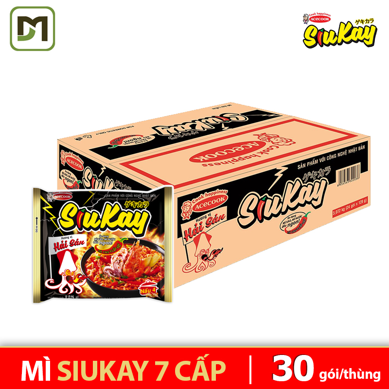 [HCM]Thùng 24 gói x128gr Mì Siu Kay 7 cấp độ - Acecook hãng phân phối