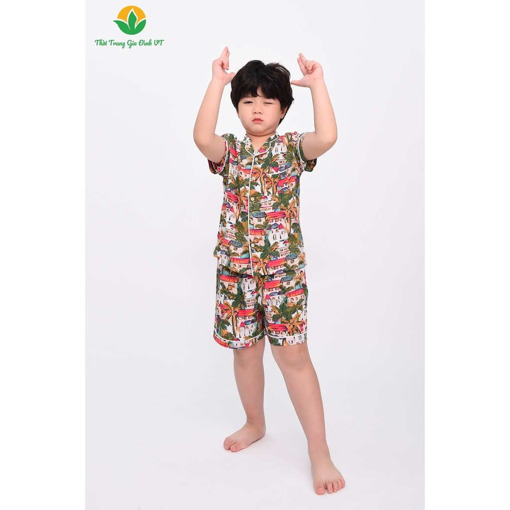 Đồ bộ mặc nhà bé trai mùa hè Việt Thắng, quần đùi, áo cộc tay, chất lanh tole - B63.2306