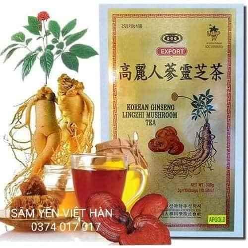 Trà hồng sâm linh chi 👉 hộp gỗ 100 gói × 3g-hàn quốc, chiết xuất nhân sâm hàn quốc, chiết xuất nấm linh chi hàn quốc, đường glucose.