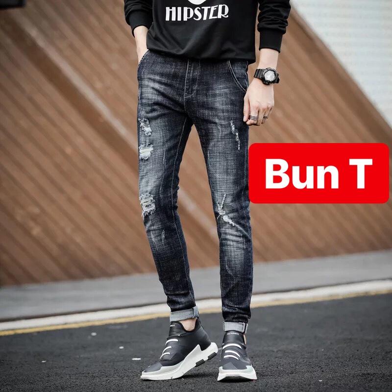 QUẦN JEAN NAM CHẤT BÒ ĐEN NHÁM WASH XƯỚC KIỂU MỸ SIÊU CO GIÃN TT-378 TRANG BUN FASHION