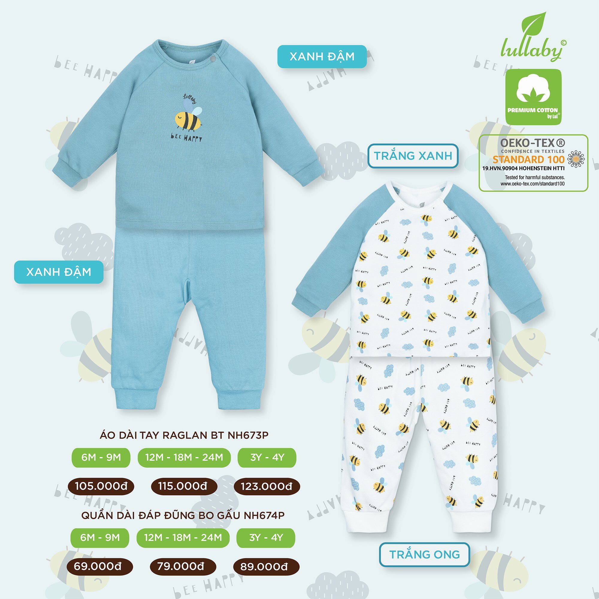 Bộ cổ tim raglan bé trai thu đông 2021 Lullaby (Sz 9m-4y)
