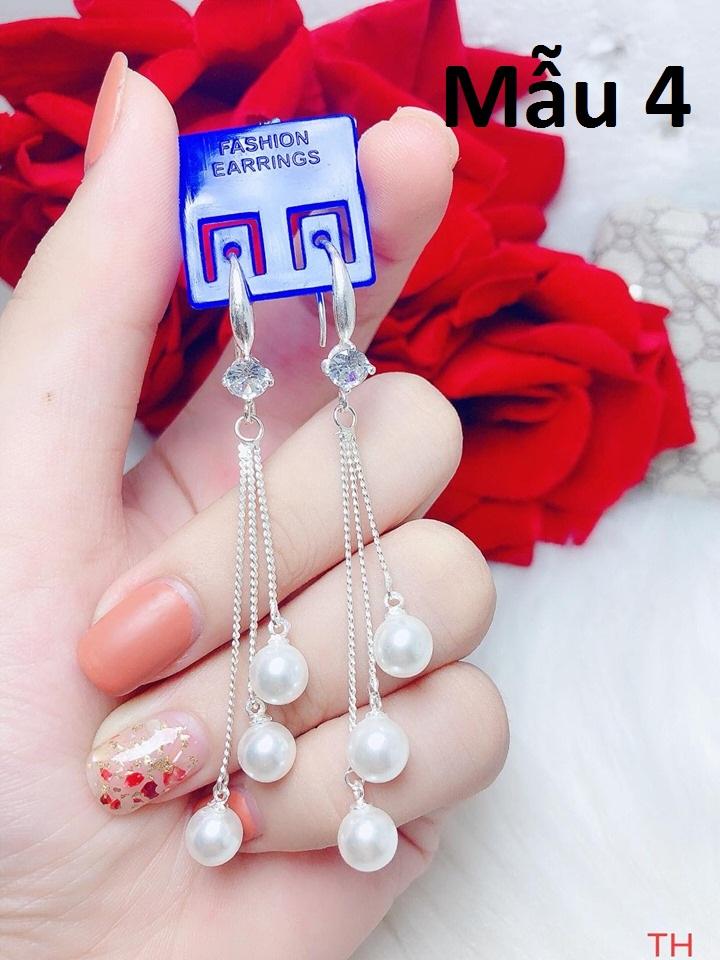 Bông tai bạc móc tua trai thả dài chất liệu bằng bạc s925 MS1085