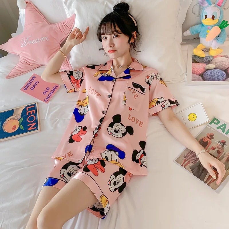 🌸 1️⃣ [QUÀ TẶNG] [CÓ SẴN] [SALE] [BIGSIZE] [FREESHIP] Bộ lụa pyjama cổ bẻ mặc nhà siêu xinh, mát