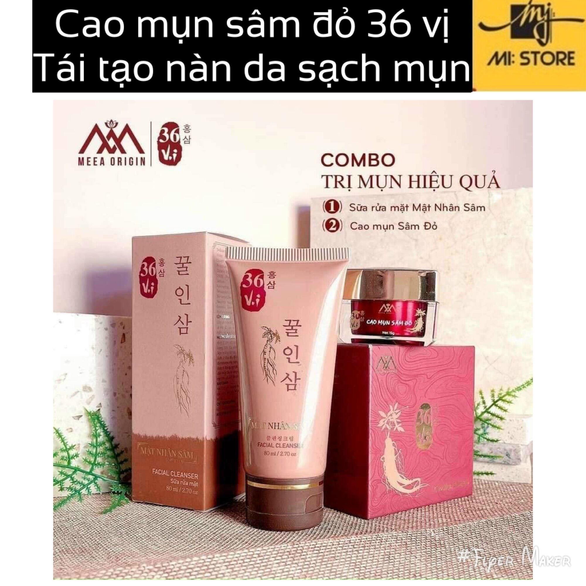 Combo Cao Mụn Sâm Đỏ 36 Vị - Sữa Rữa Mặt Mật Nhân Sâm