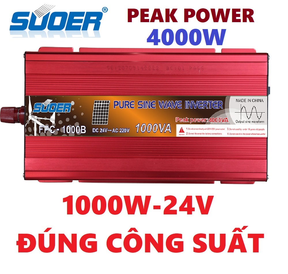 Bộ đổi điện sin chuẩn SUOER ĐÚNG CÔNG SUẤT 1000w 24V sang 220V - FPC-1000B