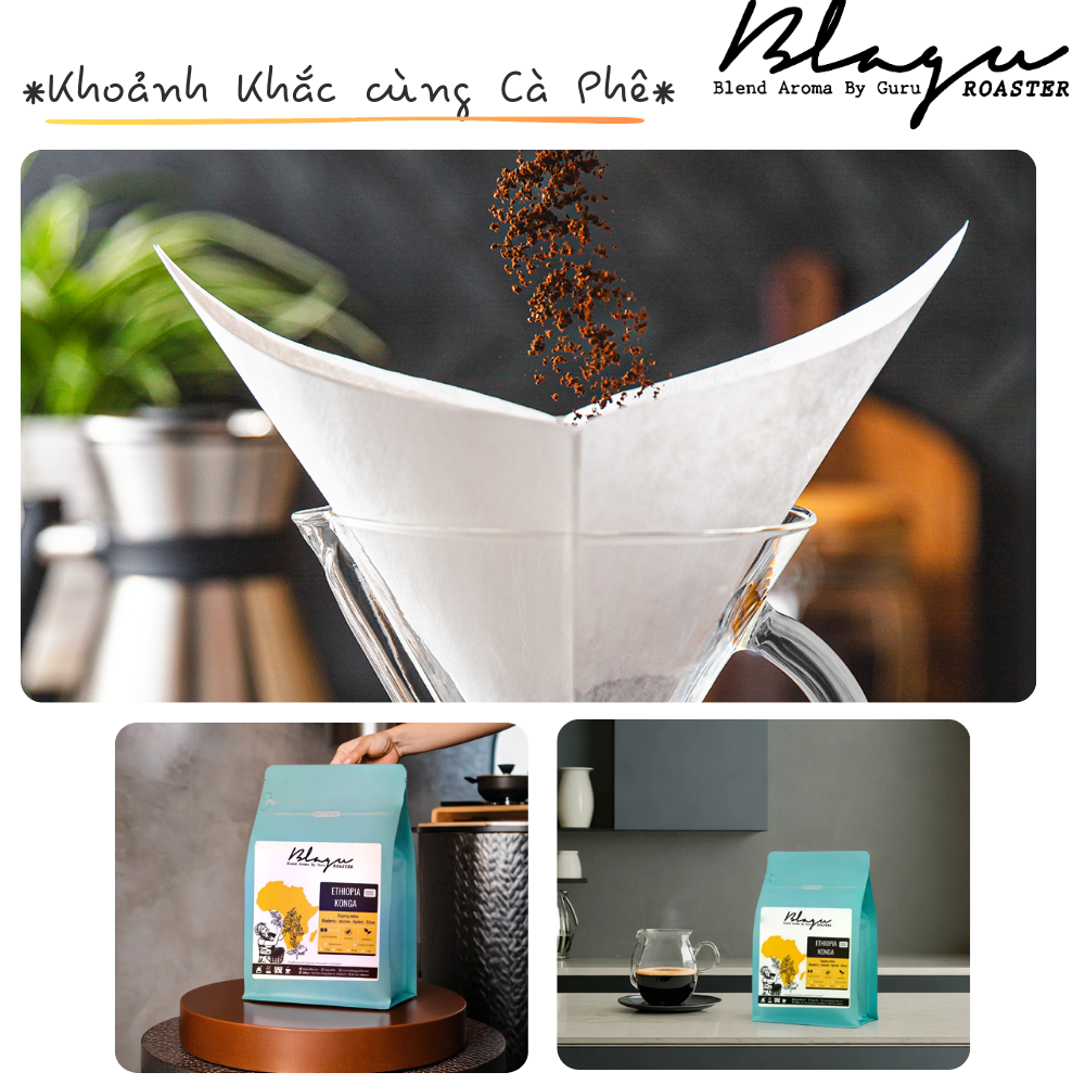 Cà Phê Blagu, Hạt Đã Rang, Ethiopia N. Konga - Light- Medium Roat - 250G