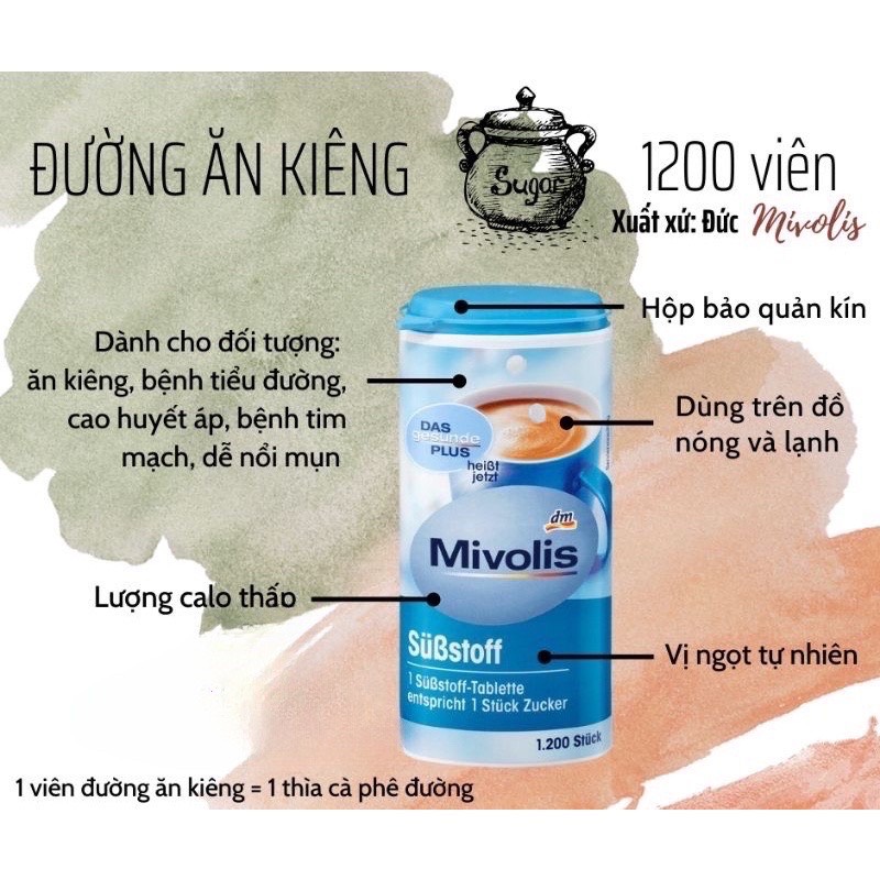 Đường ăn kiêng Mivolis 1200 viên- HÀNG ĐỨC