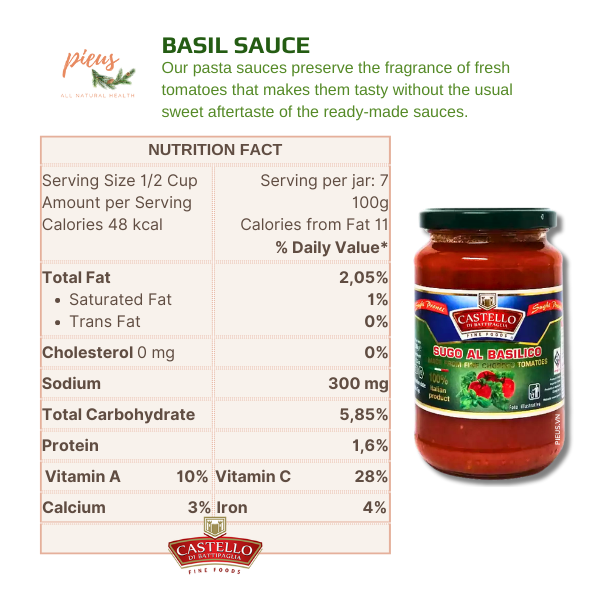 Sốt mì ý cà chua húng quế | Basil Sauce Castello 350g - Sốt pasta nguyên liệu nấu ăn nhập khẩu Ý tiện lợi, hương vị thơm ngon