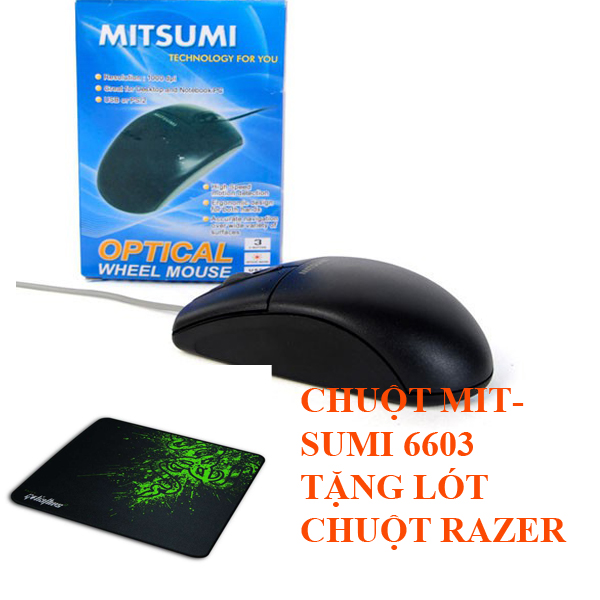COMBO CHUỘT MITSUMI 6703 LỚN TẶNG MIẾNG LÓT CHUỘT RAZER CỰC ĐẸP