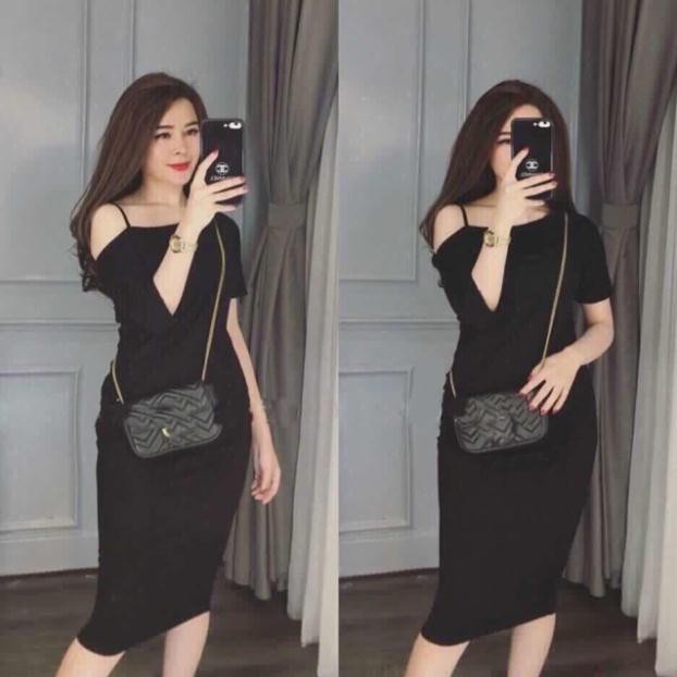 Váy body cát Hàn lệch vai