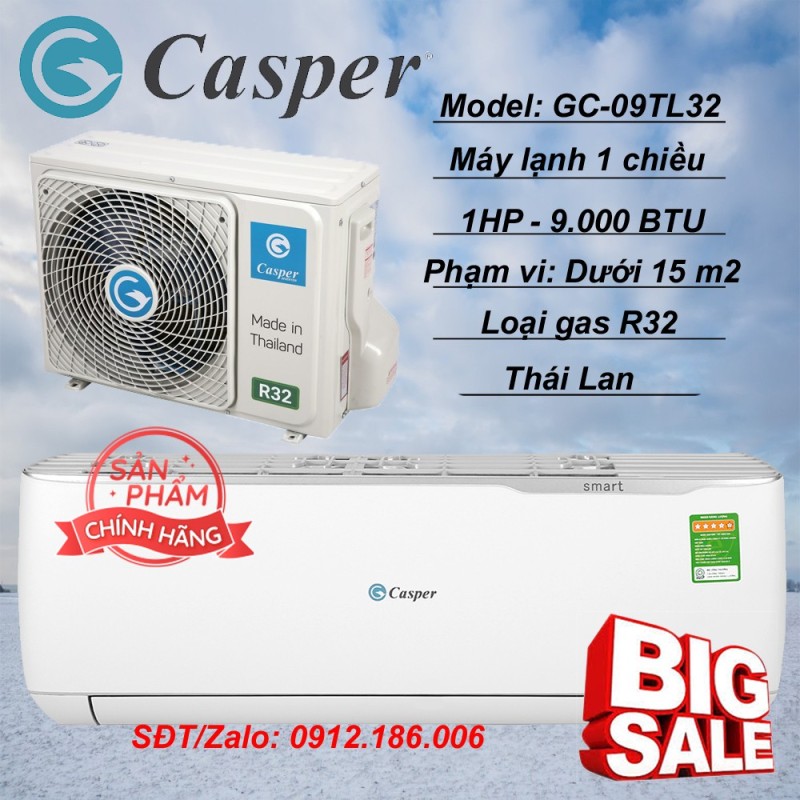 Máy lạnh Casper Inverter 1 HP (9000BTU) GC-09TL32 - Hàng chính hãng ( LIÊN HỆ VỚI NGƯỜI BÁN ĐỂ ĐẶT HÀNG)