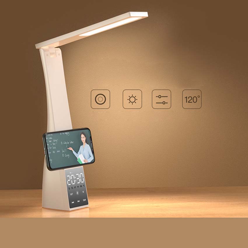 Loa Bluetooth đèn bàn chống cận thị kèm đồng hồ điện tử thông minh T1 LeerFei LF12, loa kết hợp nhiều chức năng, âm thanh hay dành cho bé học tập giải trí