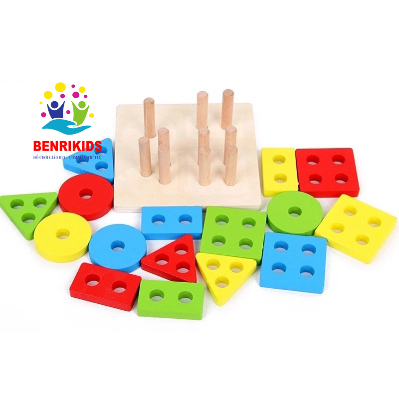 Đồ child intelligent toy set reverse image oblique piles develop logical thinking for children from 1 year old, natural wood material durable beautiful