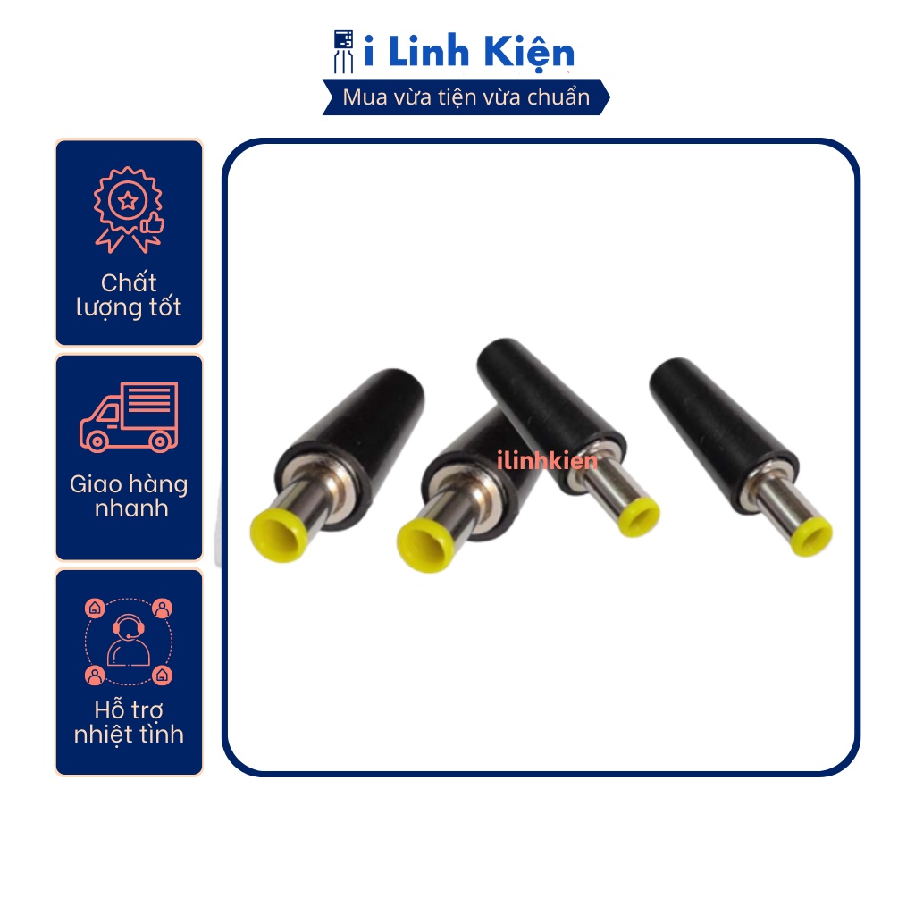 Jack nguồn DC đực 5.5x2.1mm loại tốt lõi nhựa vàng