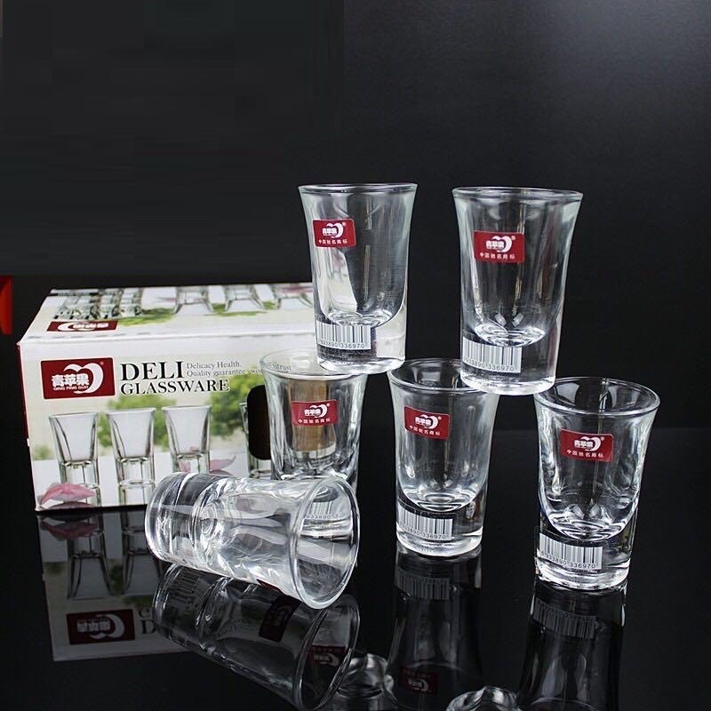 Bộ 6 ly uống rượu Deli 3002 đế dày nhỏ gọn siêu đẹp-Bộ 6 chén uống rượu 35ml cao cấp, Chén uống rượu thủy tinh cao cấp dày dặn