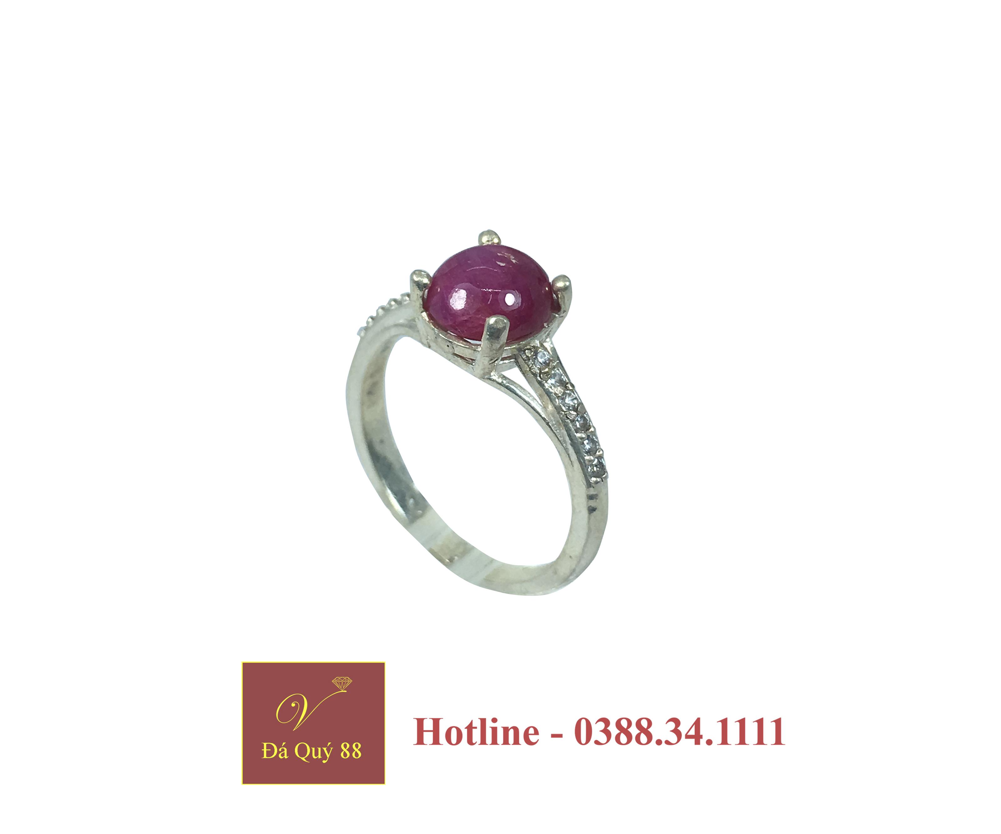 Nhẫn Bạc Nữ Gắn Đá Ruby Tự Nhiên Yên Bái, Đỏ Đậm