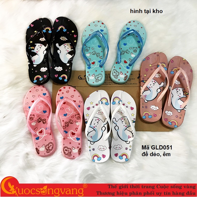 Dép nhựa nữ dép nữ xỏ ngón in hoạt hình GLD051 Cuocsongvang