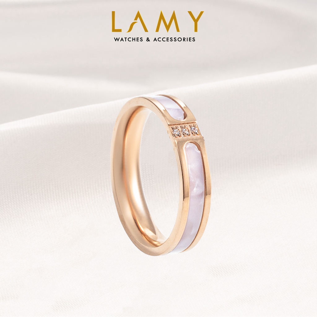 Nhẫn cặp đôi cde stone inlaid rose gold ring cde8042 & cde0810