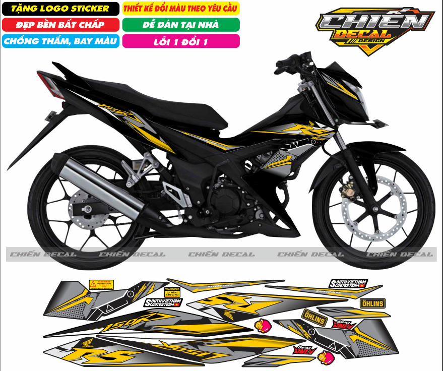 Tem rời xe sonic 150 màu đen nhiều kiểu lựa chọn (tem 3 lớp cao cấp)