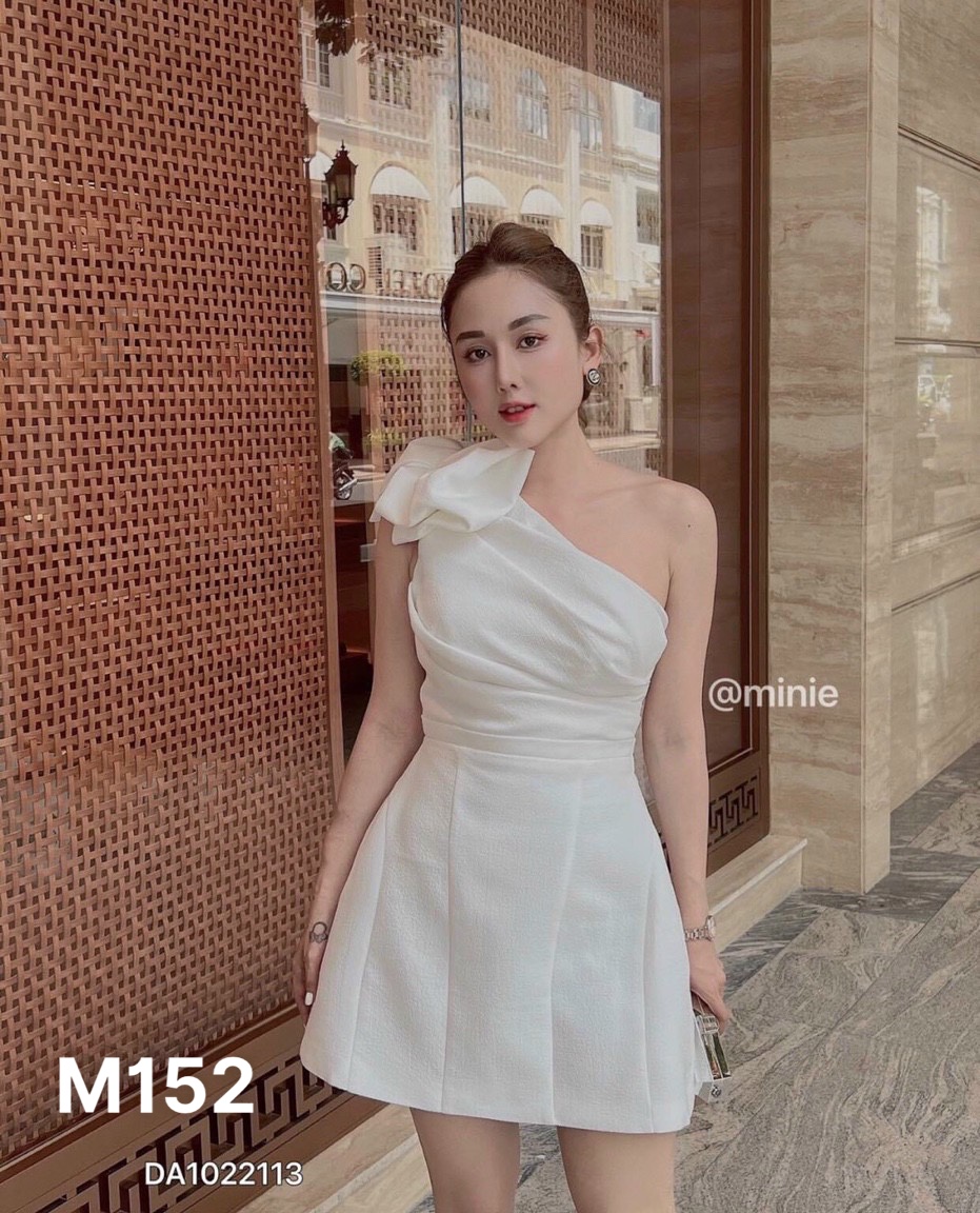 Đầm lệch vai nơ chất liệu thun umi M152