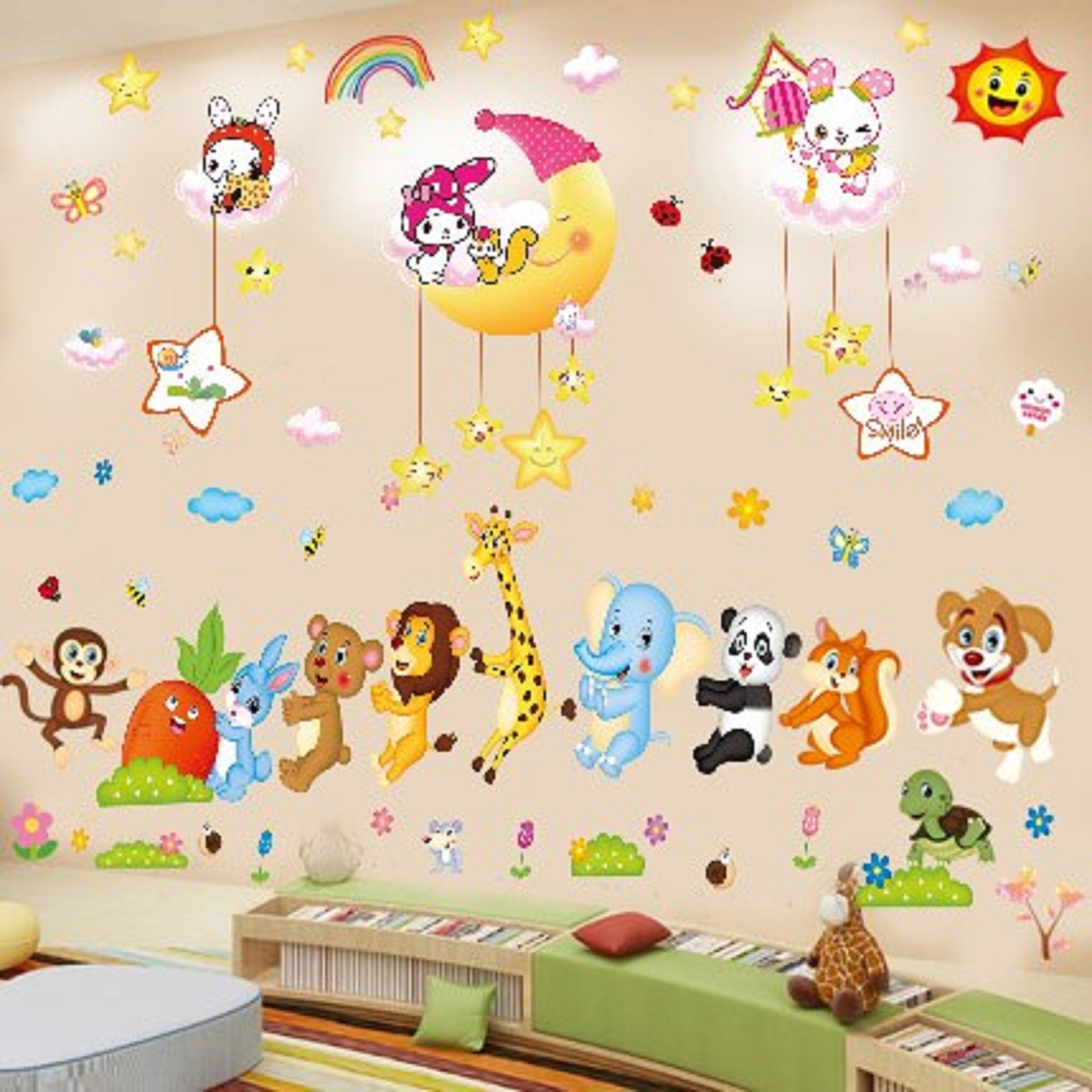 [HCM]DECAL DÁN TƯỜNG THỎ YÊU TRĂNG VÀ ĐOÀN KẾT