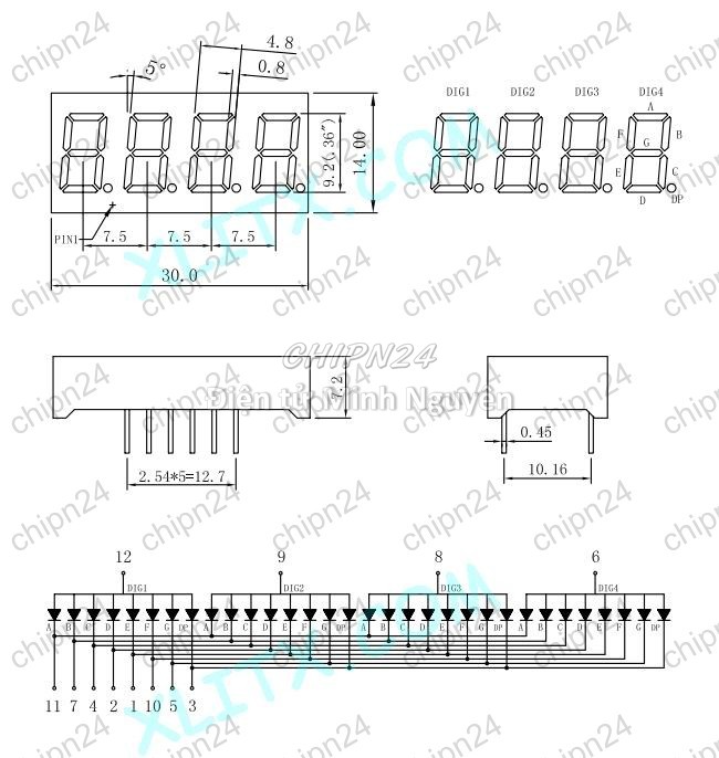 [1 con] (C76) Led 7 Đoạn 0.36 inch 4 Số Dương chung (Sáng Đỏ) (Led 7 Thanh) - HH002534