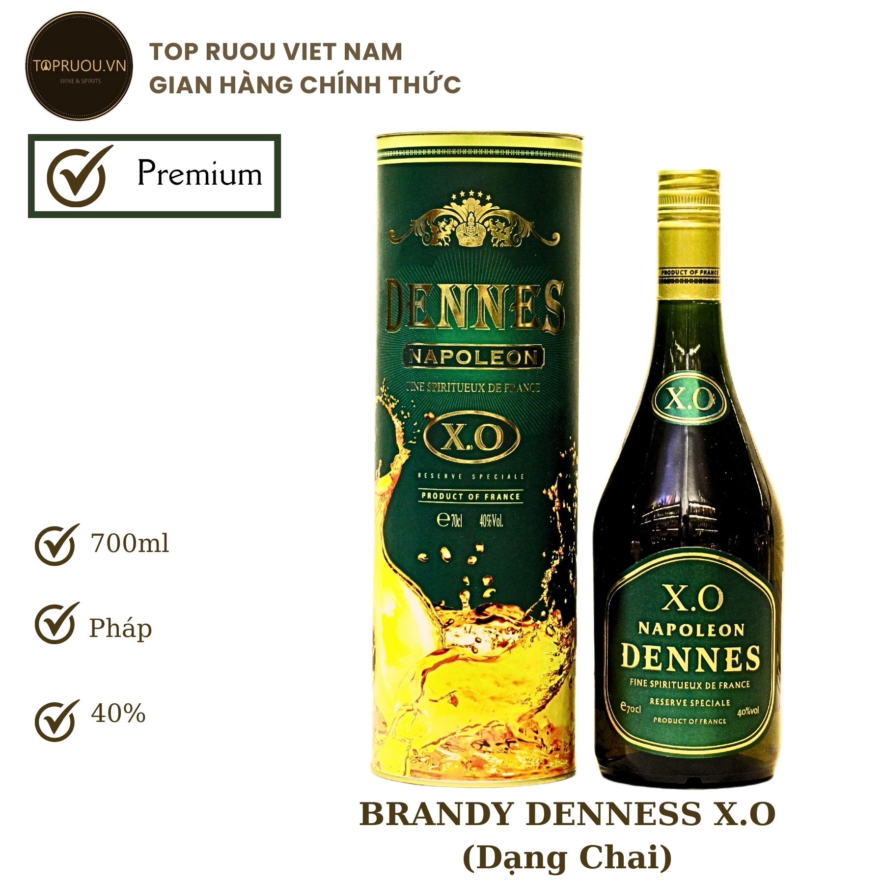 [TopRuouVietNam] Rượu Brandy XO Dennes (Dạng Chai) - 700ml [Hàng Thật]