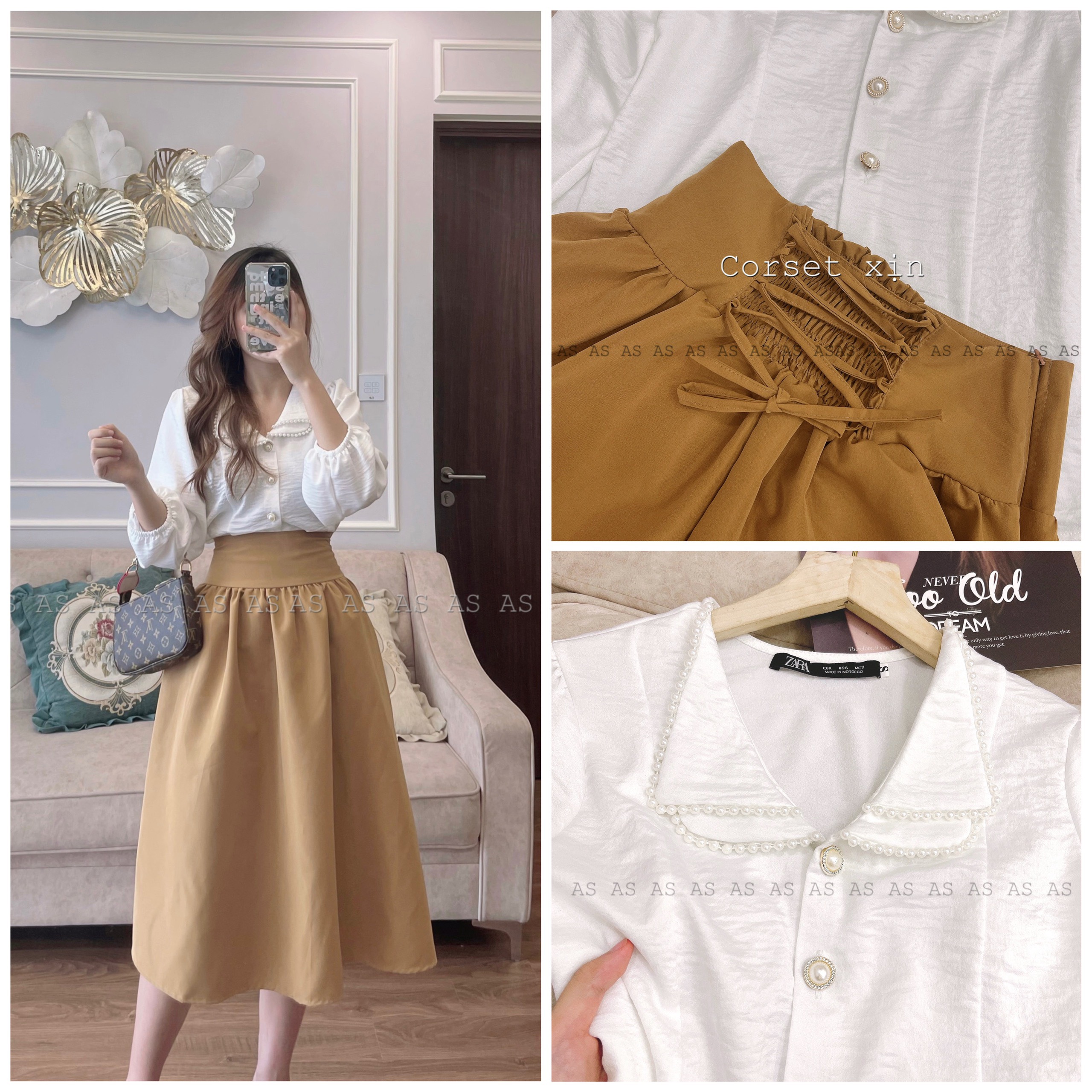 SET ÁO SM CỔ NGỌC MIX CV CORSET