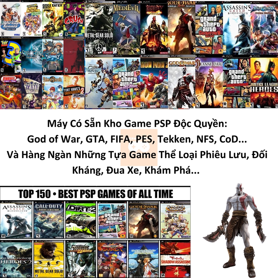 Máy Chơi Game PSP 2000 (Full game PSP/PS1/GBA/NES/SNES/GAME THÙNG) Đầy Đủ Phụ Kiện