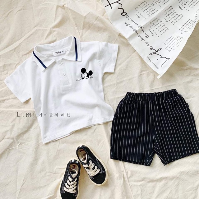 SET BỘ MICKEY POLO QUẦN KẺ CHO BÉ