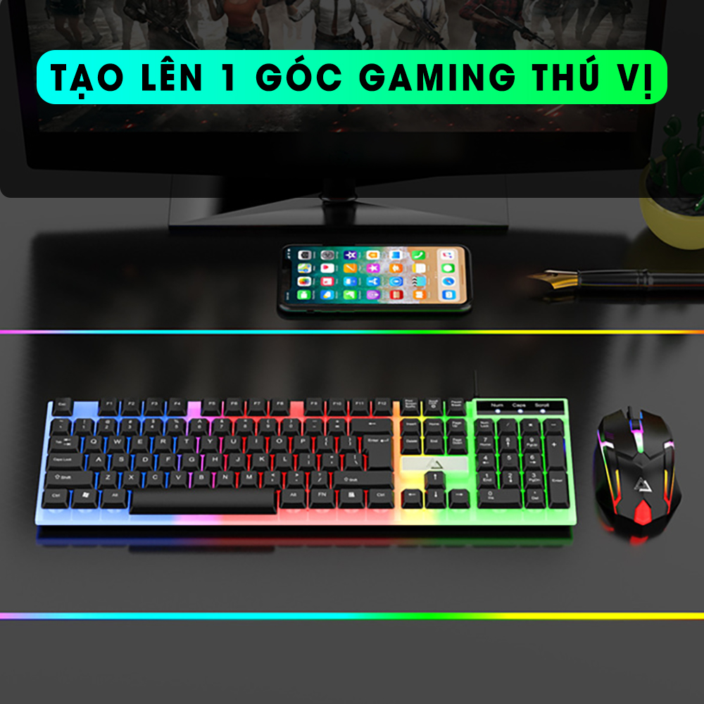 Bàn phím máy tính gaming có dây SIDOTECH V4 giả cơ đèn led rgb cầu vồng chống nước full 104 key combo chuột bàn phím chơi game làm việc gõ phím nhanh không delay giúp gõ văn bản chơi game esport - Hàng chính hãng