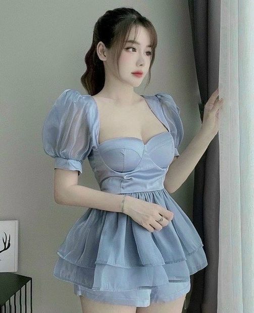 Set bộ tiểu thư babydoll, set bộ voan cổ yếm 3 tầng cột nơ cổ,đầm tiểu thư nữ, bộ đùi bánh bèo dễ thương l98W498E4