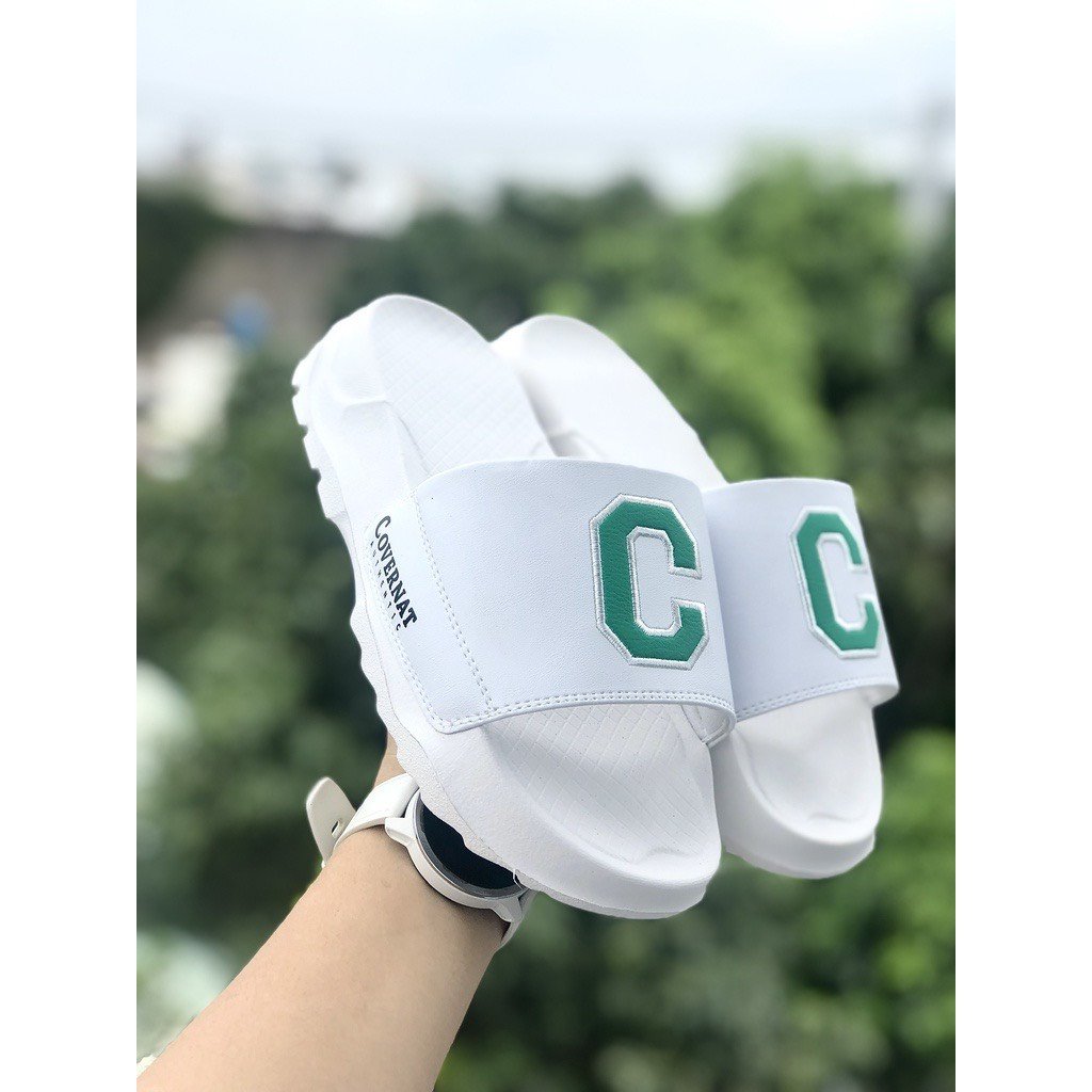 Dép Nam Nữ quai ngang,Dép Covernat Trắng Xanh độn đế 4cm chống trơn