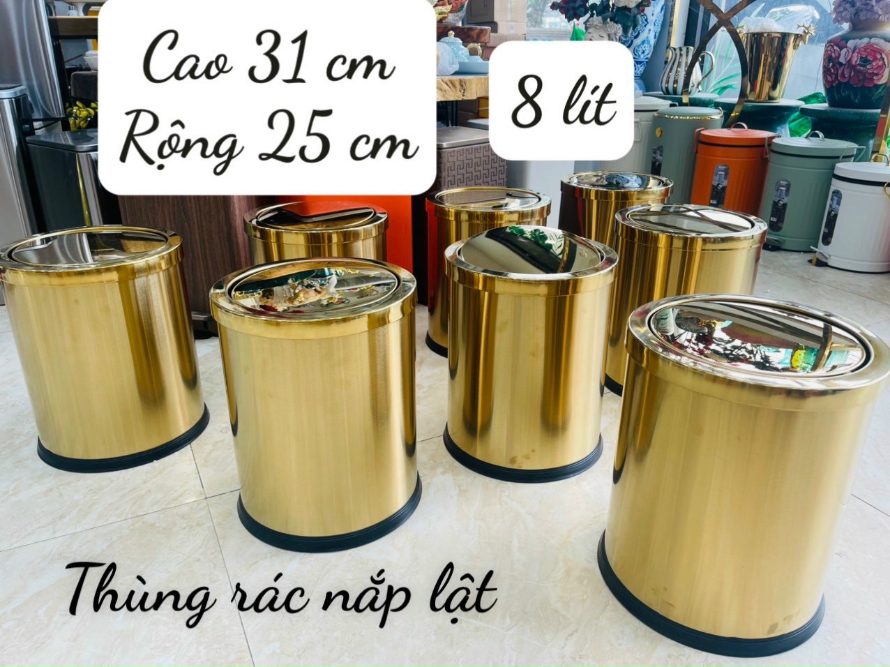 Thùng rác tròn inox giảm chấn cao cấp