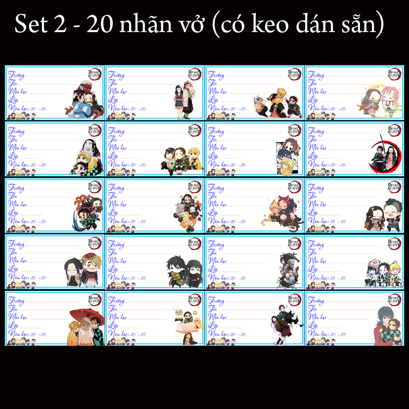 Nhãn vở anime Kimetsu No yaiba (Combo 3 set 60 nhãn vở giá 40k)