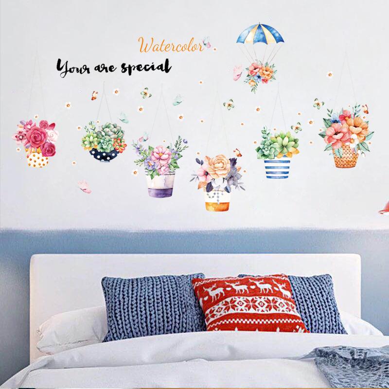 Decal dán tường giỏ hoa nhiều màu SK9325 - Decal dán tường cây xanh ,Decal dán tường hoa lá