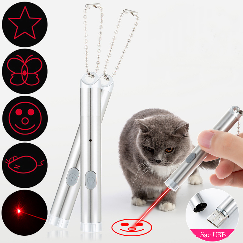 Đèn pin laser sạc điện cổng USB chiếu nhiều hình nghộ nghĩnh trêu mèo