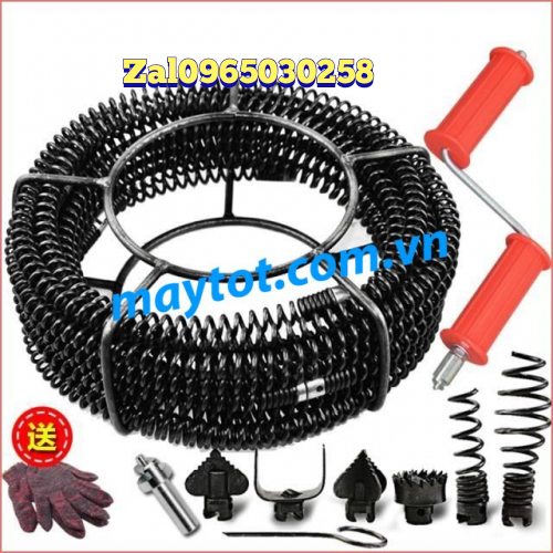 dây thông tắc cống phi 16 dài 12m (gồm 6 đầu thông và 1 đầu kết nối máy khoan)