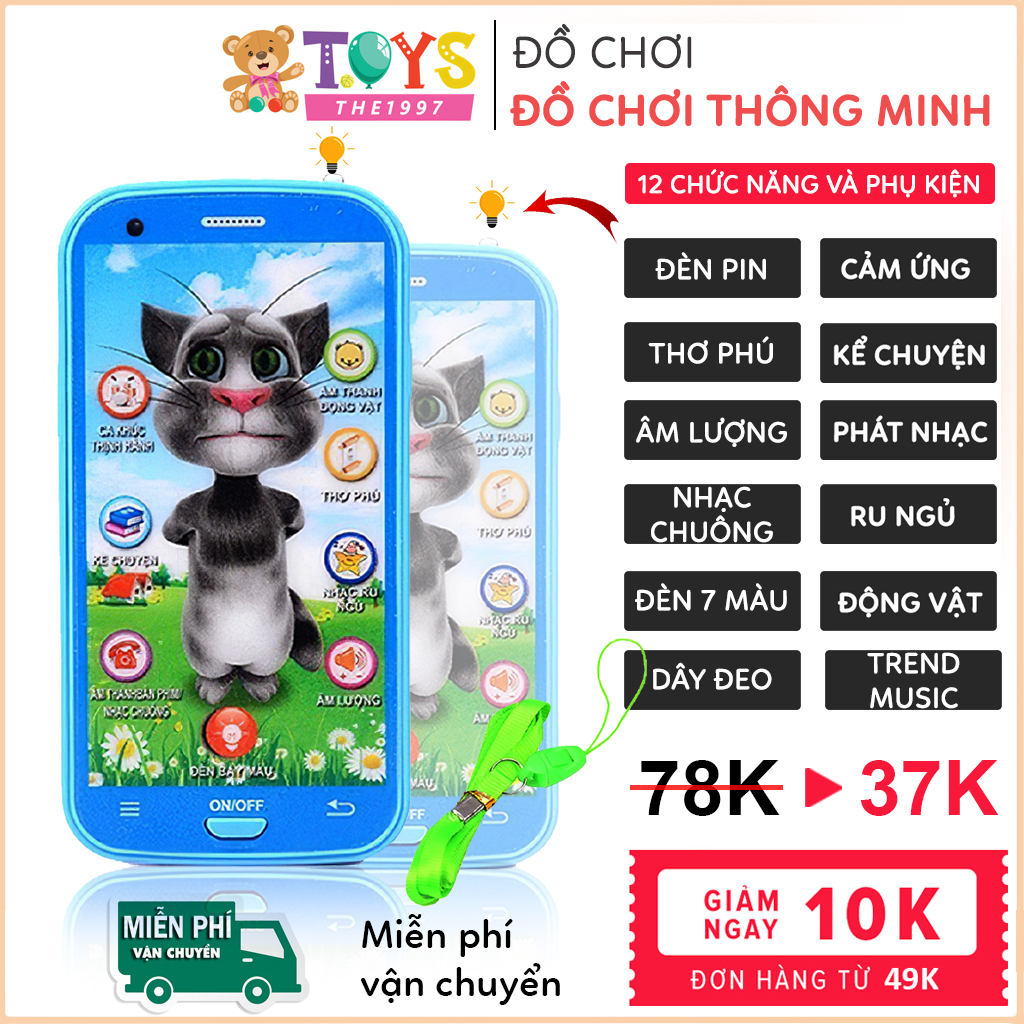 [HÀNG VIỆT NAM] Đồ chơi điện thoại thông minh mèo tom phát nhạc chiếu sáng, biết nói, hát, kể chuyện, đồ chơi giáo dục phát triển kỹ năng, có dây đeo tiện lợi cho bé - The 1997