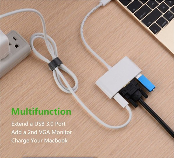 Cáp 3 in 1 chuyển đổi typeC sang VGA/ USB/ TypeC - hỗ trợ chất lượng FullHD (Xám) - Nhất Tín Computer
