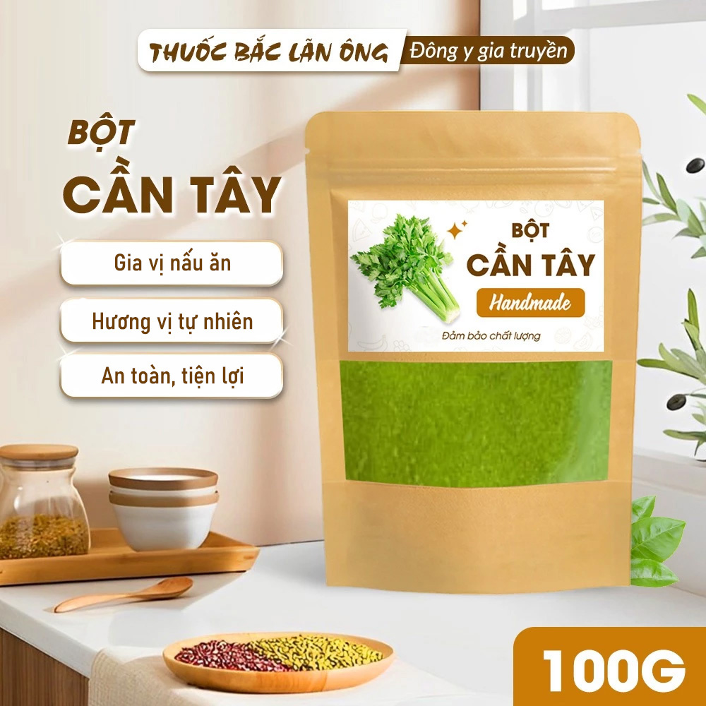 Bột cần tây sấy lạnh 100g, nguyên chất, thơm, mịn, pha nước uống detox - Lãn Ông