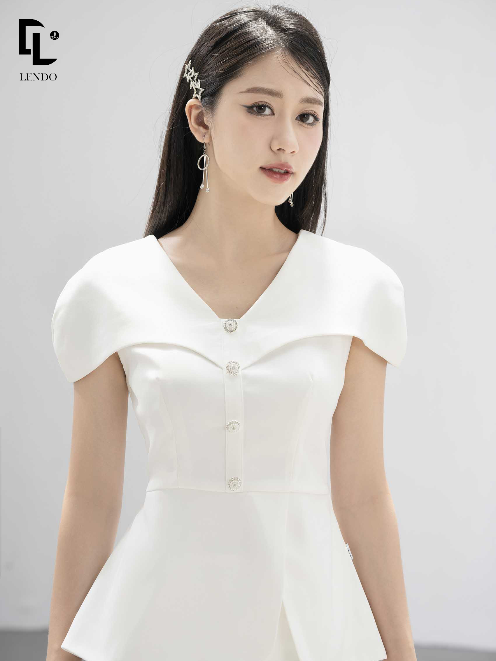 Áo Peplum Vai Ôm Phối Cúc Đá LENDO A230420
