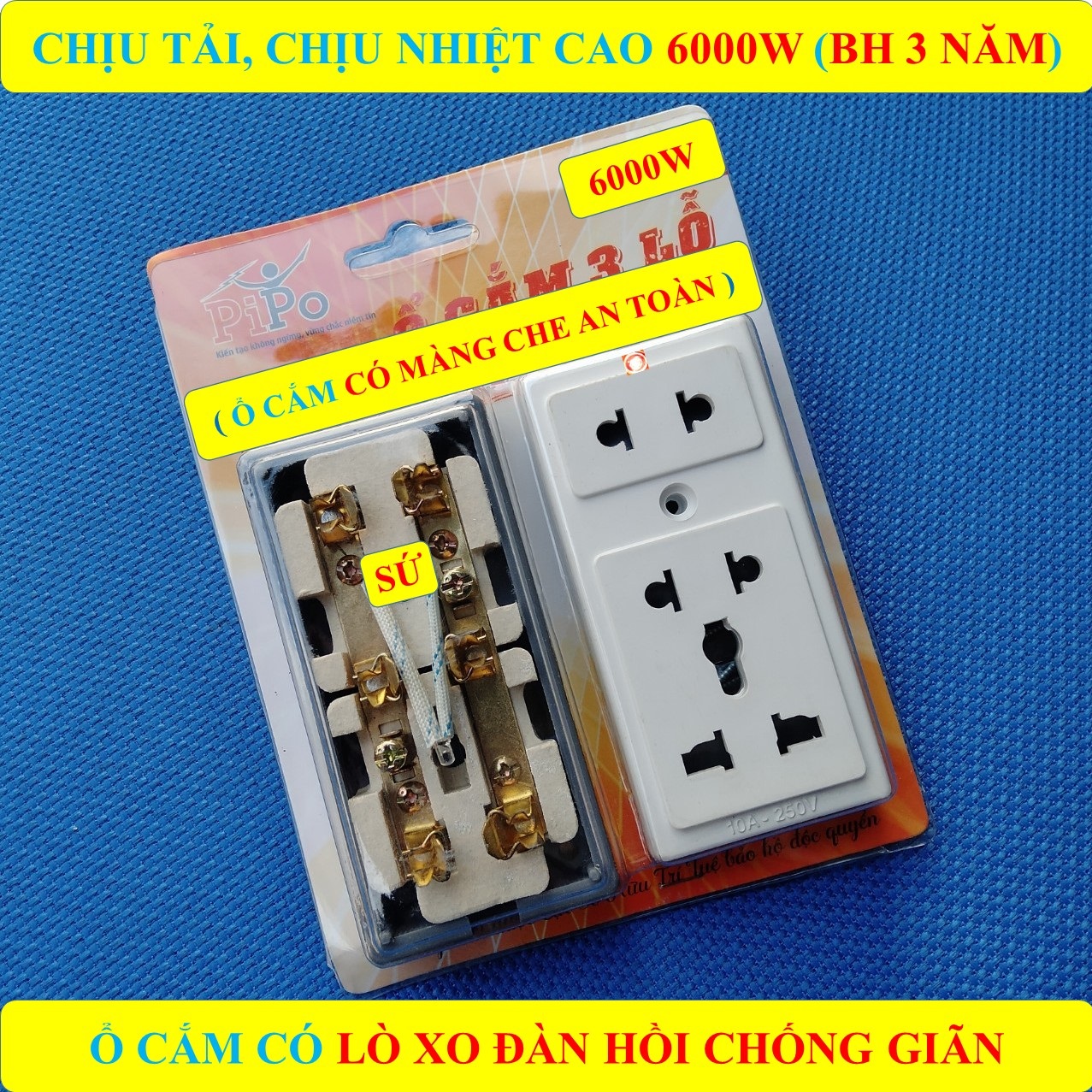 Ổ cắm điện chịu tải cao  đa năng 6000W/8500W  BH 3 NĂM + Ổ cắm đa năng SỨ chịu tải, chịu nhiệt cao + Đèn LED báo